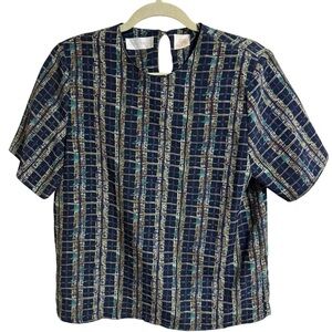 Vintage Christie & Jill Abstract Plaid Blouse – M – Shoulder Pads, 80s/90s
